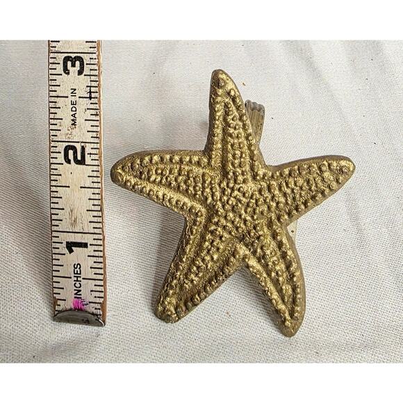 Set of 4 Vintage Solid Brass Starfish Shaped Napkin Rings Fishermancore Nautical - Picture 3 of 3